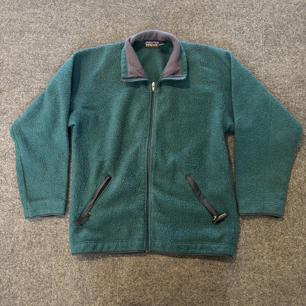 Patagonia Classic Full-Zip Jacket Vintage USA Made 90s Deep Pile Green Small